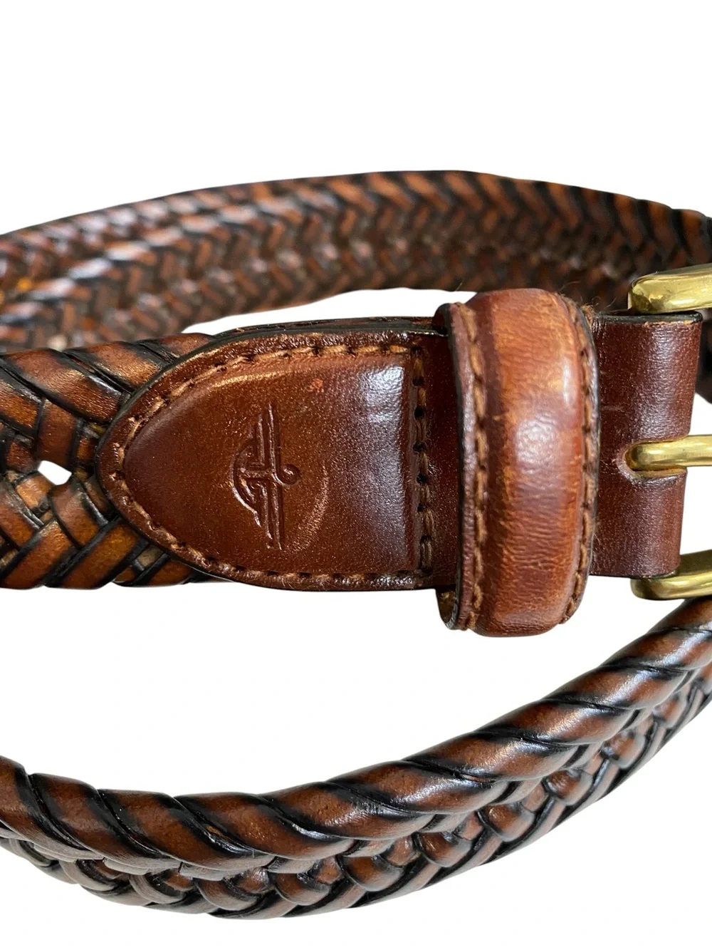 Dockers Men's size 34 Braided Leather Belt in Dark Brown  Brass tone Buckle